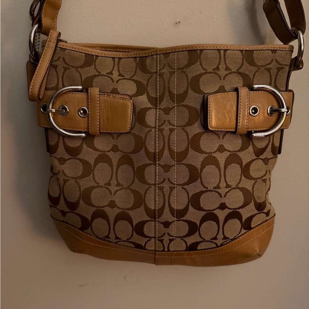Classic Coach Brown Signature Shoulder Bag with Buckles - Picture 6 of 9